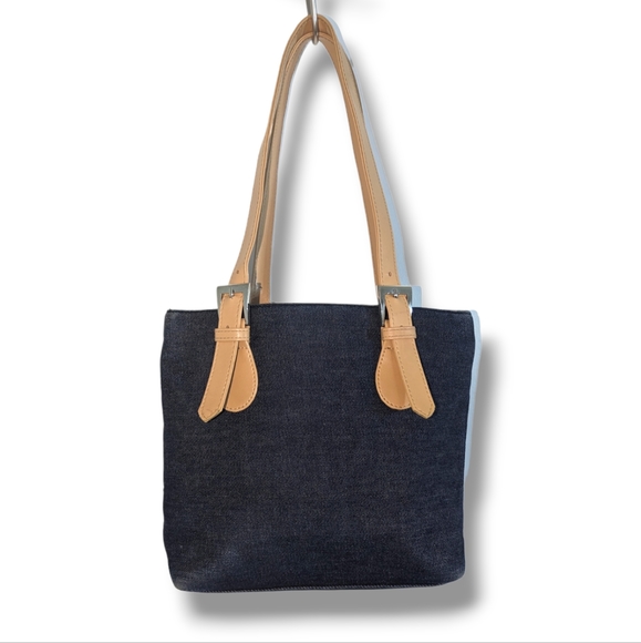 Essential Everyday Distressed Indigo Denim Light Tan Leather Tote Bag - Picture 2 of 6